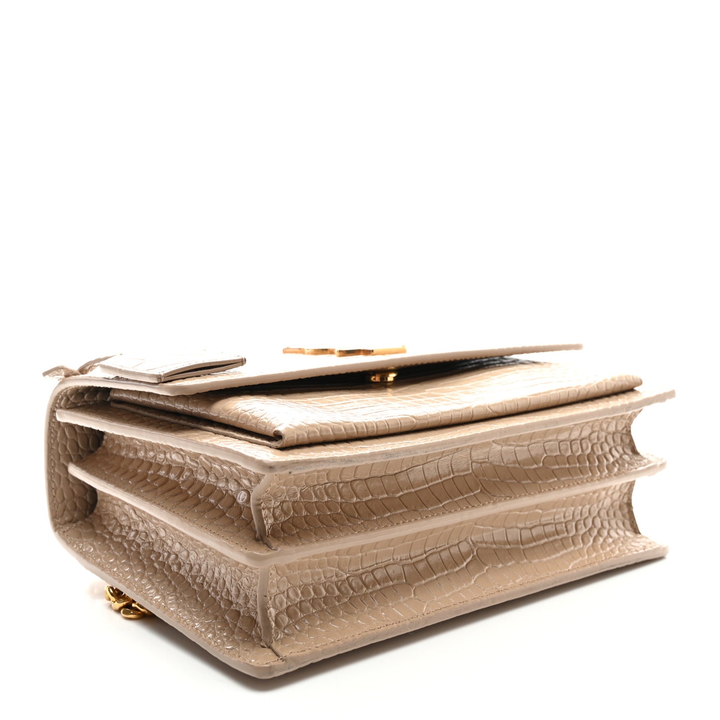 Calfskin Crocodile Embossed Medium Monogram Sunset Dark Beige