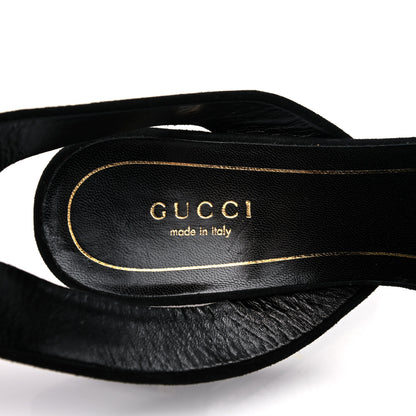 Gucci Kid Scamosciato Studded Buckle Platform Sandals 37 Black Gold 7 of 11