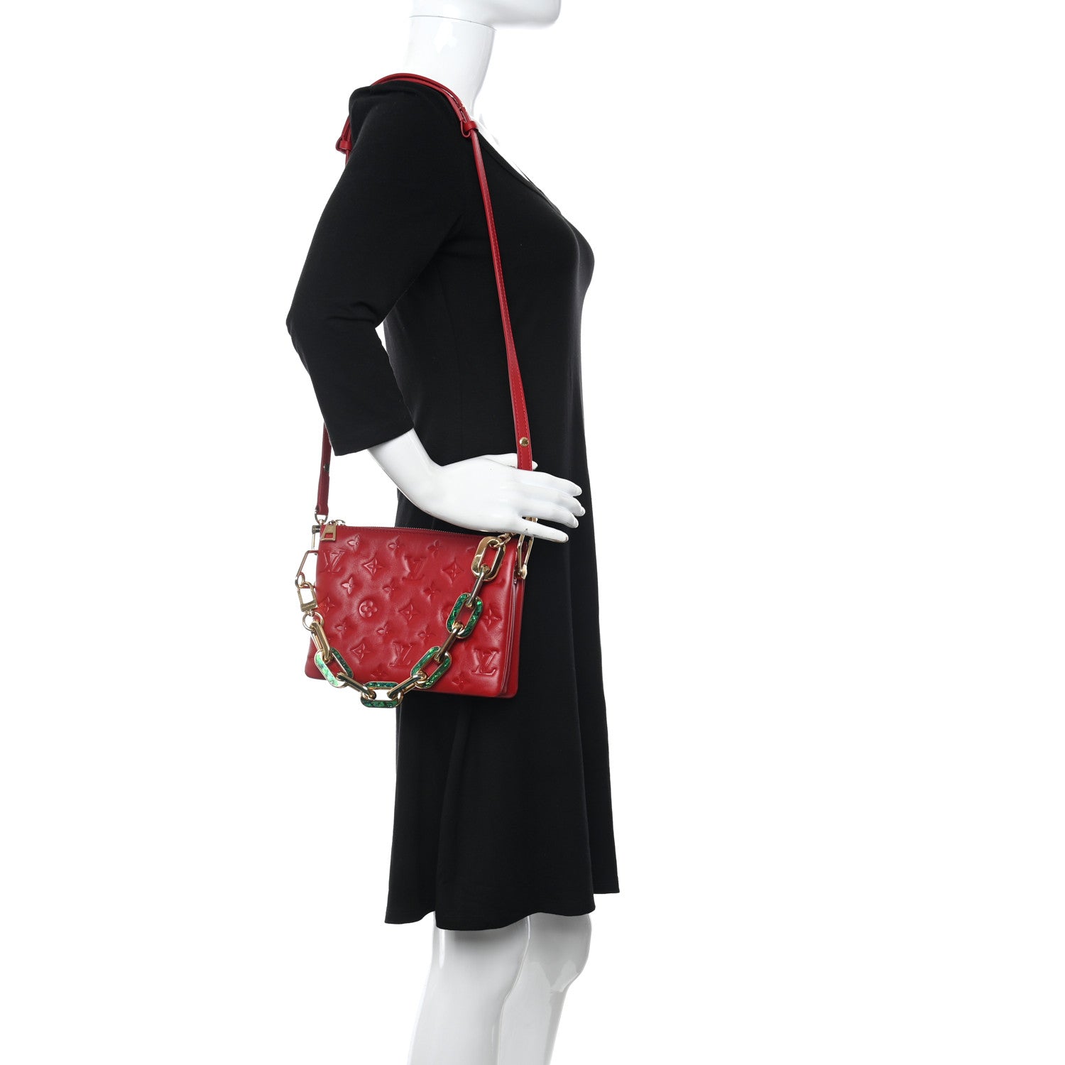 Louis Vuitton Mother of Pearl Lambskin Embossed Monogram Coussin BB Red Green 2 of 13