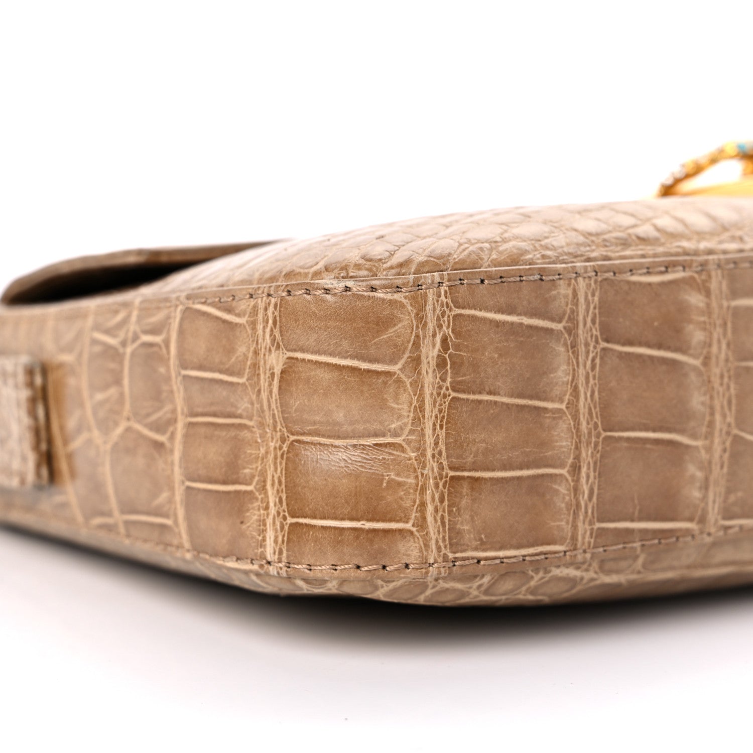 Fendi Crocodile Crystal Lizard Baguette Beige 9 of 11