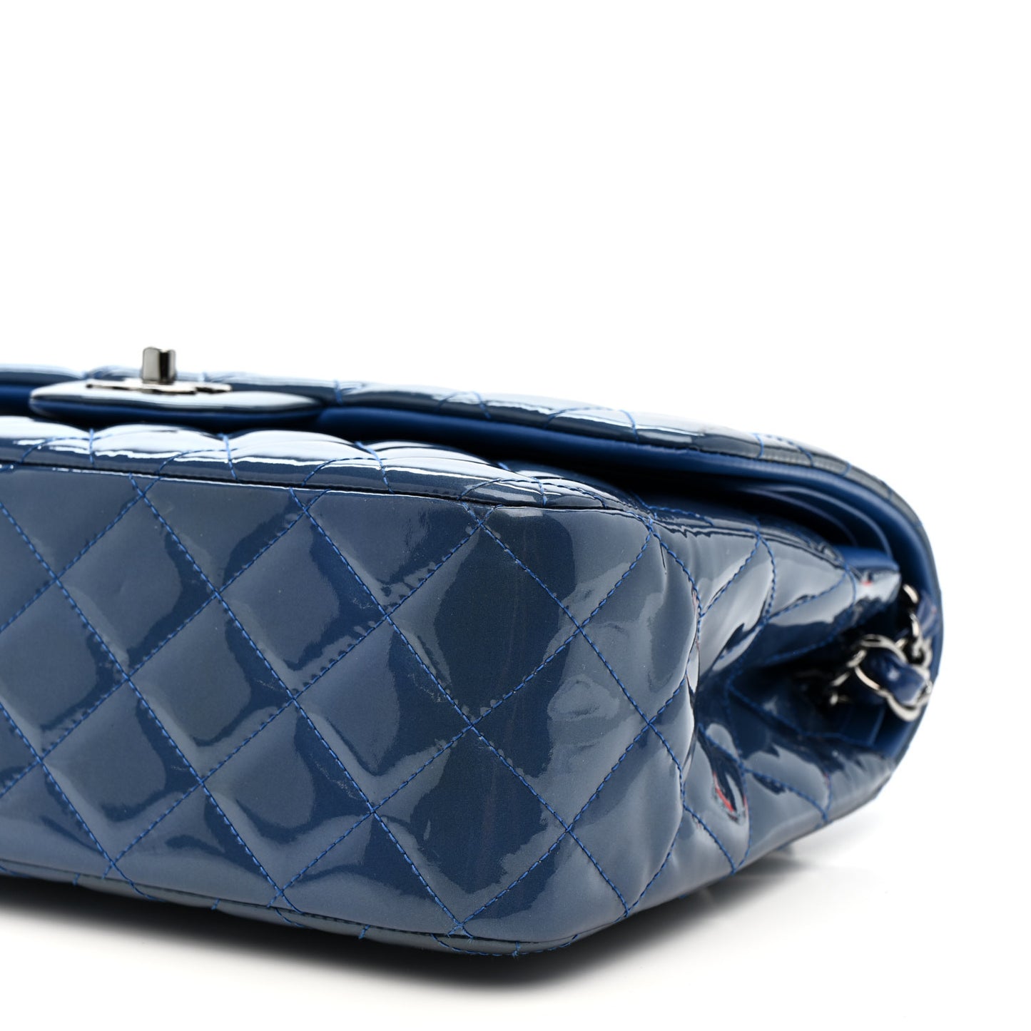 Patent Calfskin Quilted Jumbo Double Flap Blue