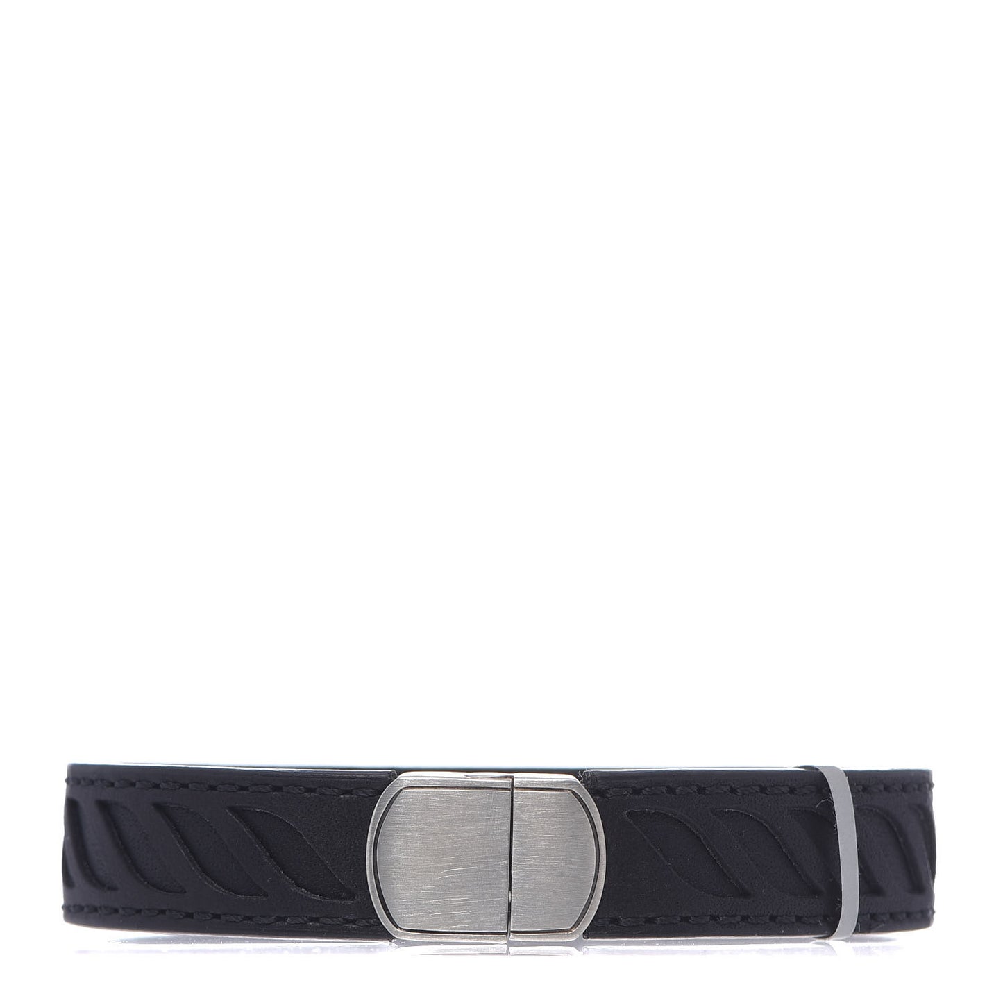 Sterling Silver Leather Mens Cable ID Bracelet Black