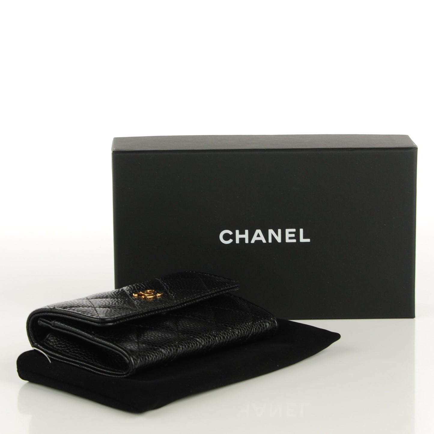 Caviar Quilted Flap Card Holder Black
