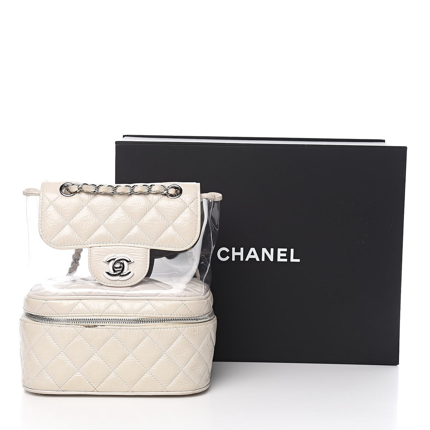Crumpled Calfskin PVC Quilted Backpack White