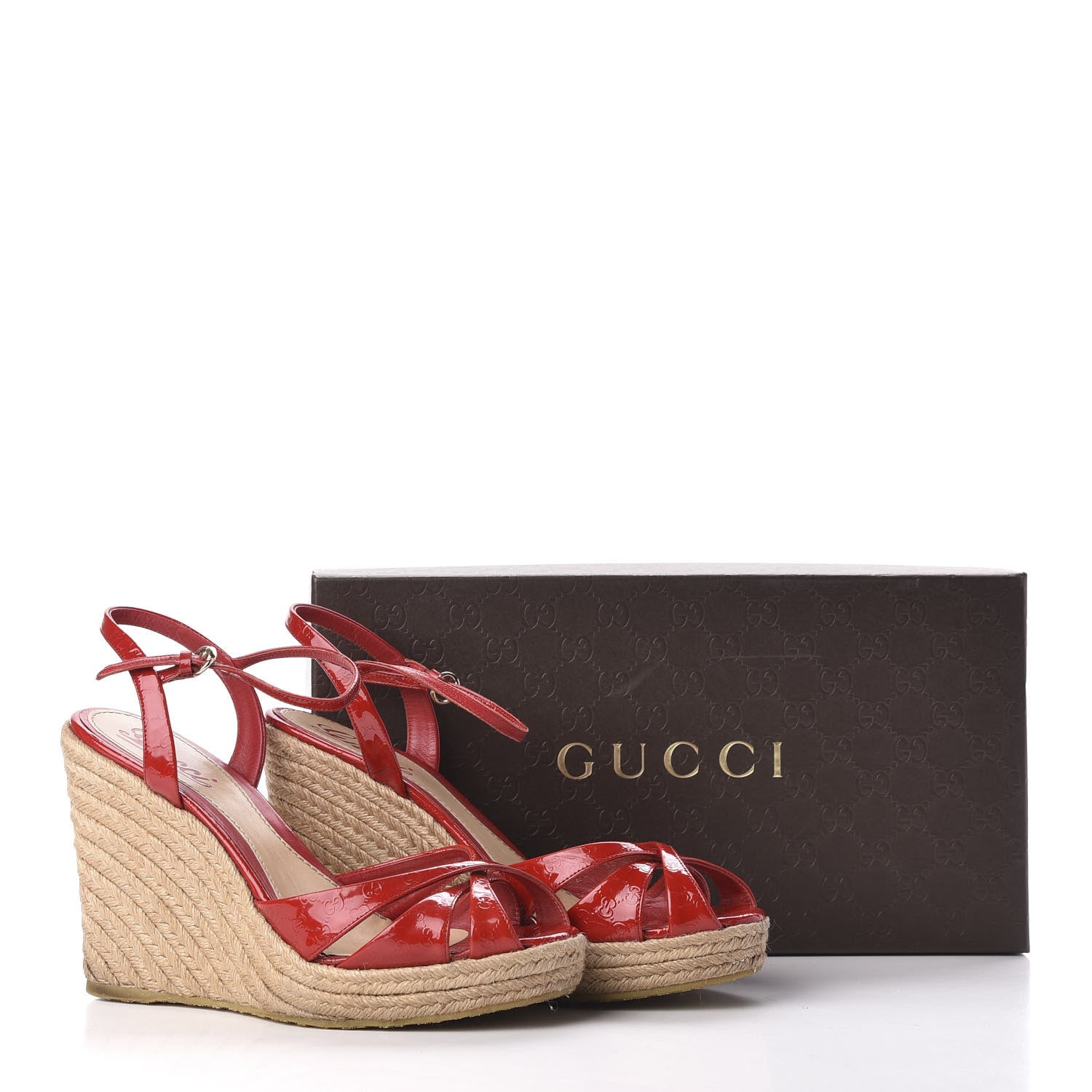 Gucci Patent Microguccissima Penelope Espadrille Wedge Sandals 38.5 Red 8 of 8