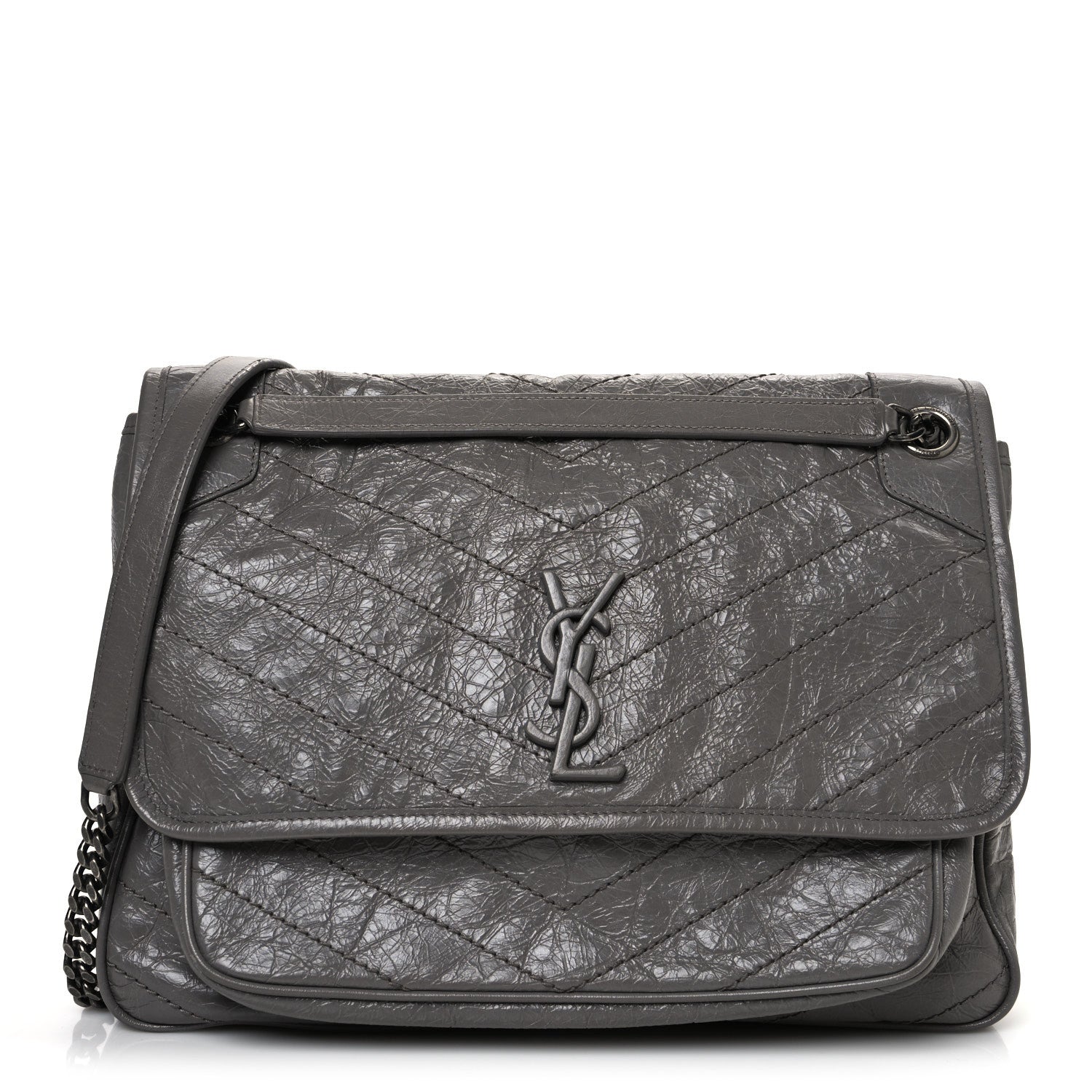Saint Laurent Crinkled Calfskin Matelasse Monogram Large Niki Chain Satchel Fog 1 of 13