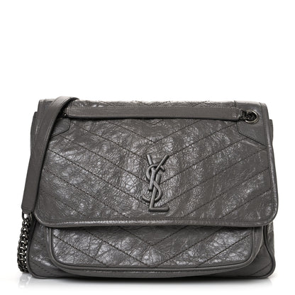 Saint Laurent Crinkled Calfskin Matelasse Monogram Large Niki Chain Satchel Fog 1 of 13