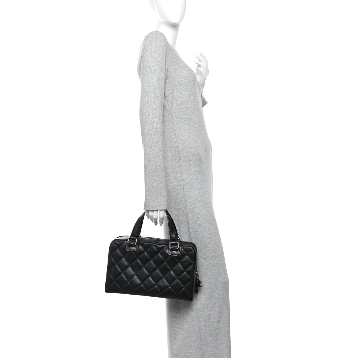 Calfskin Quilted Top Handle Bag Black