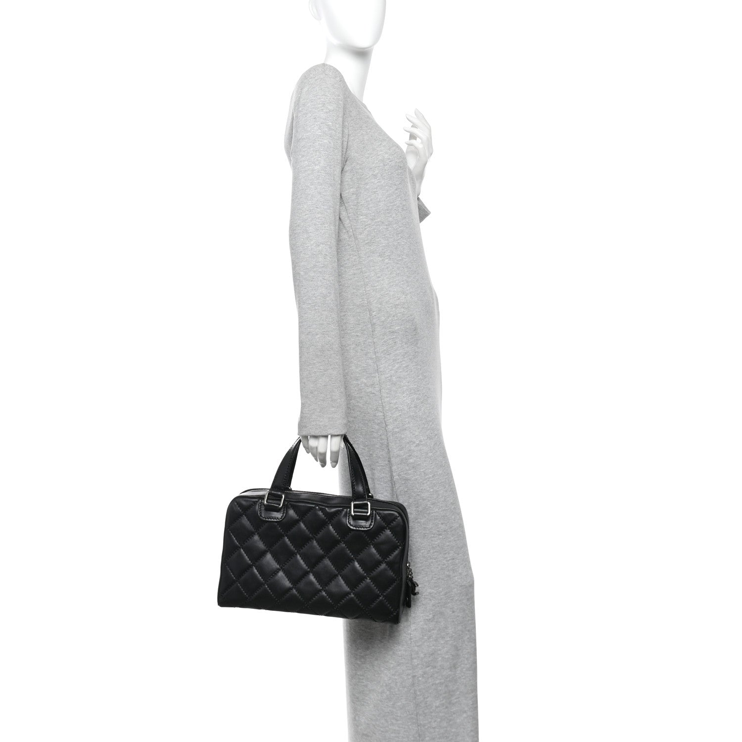 Chanel Calfskin Quilted Top Handle Bag Black 2 of 10