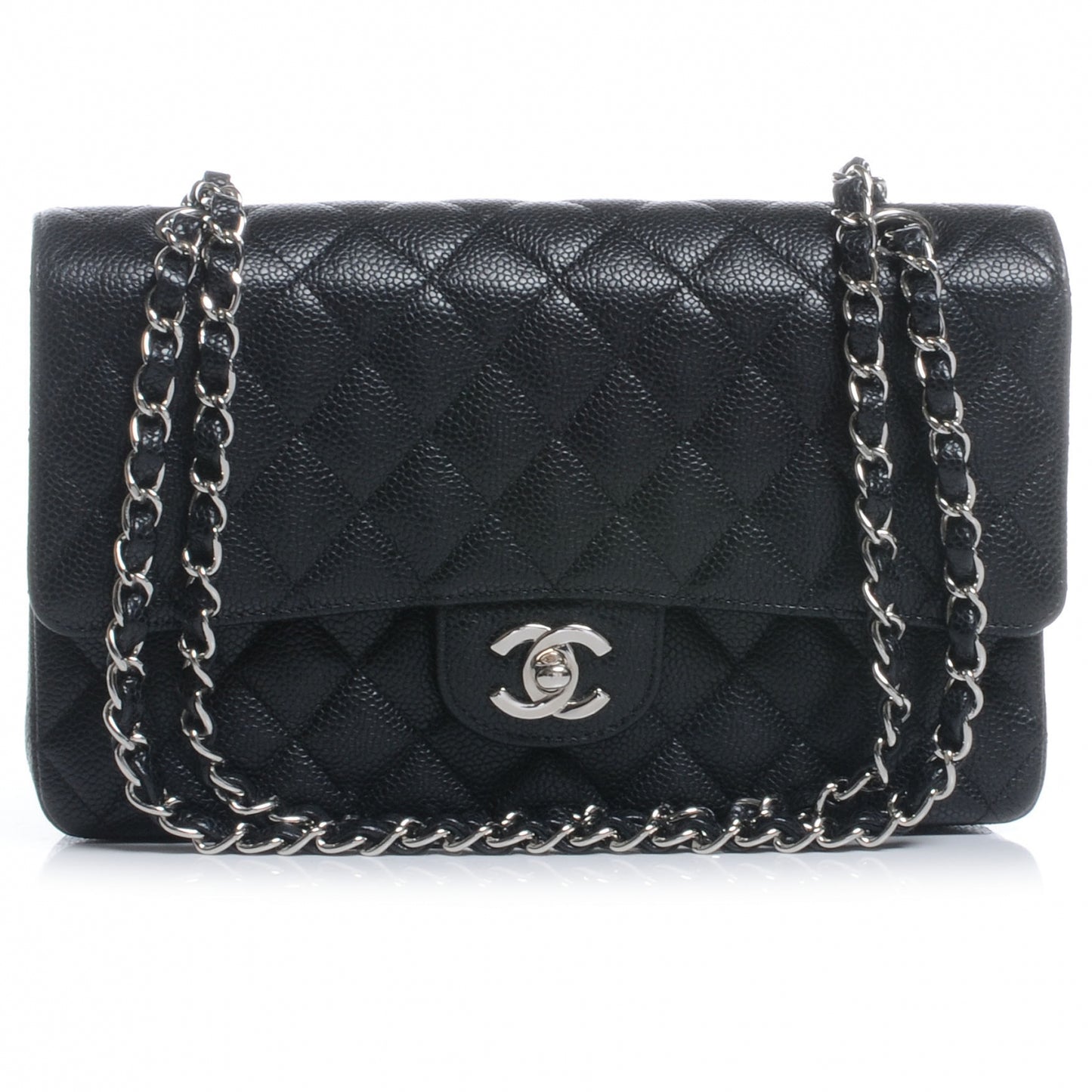 Caviar Quilted Medium Double Flap Black