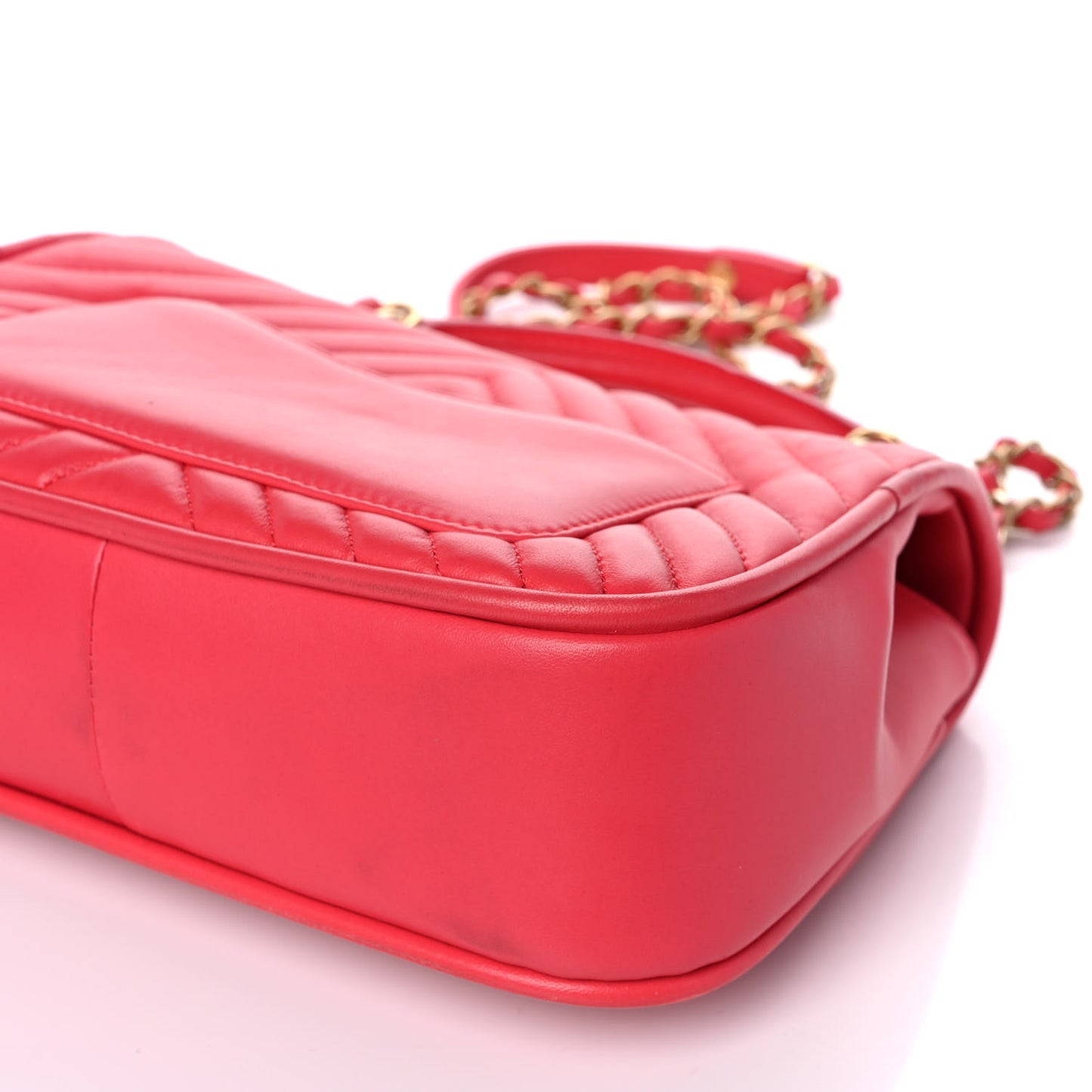 Lambskin Reverse Chevron Quilted Round Top Handle Flap Red