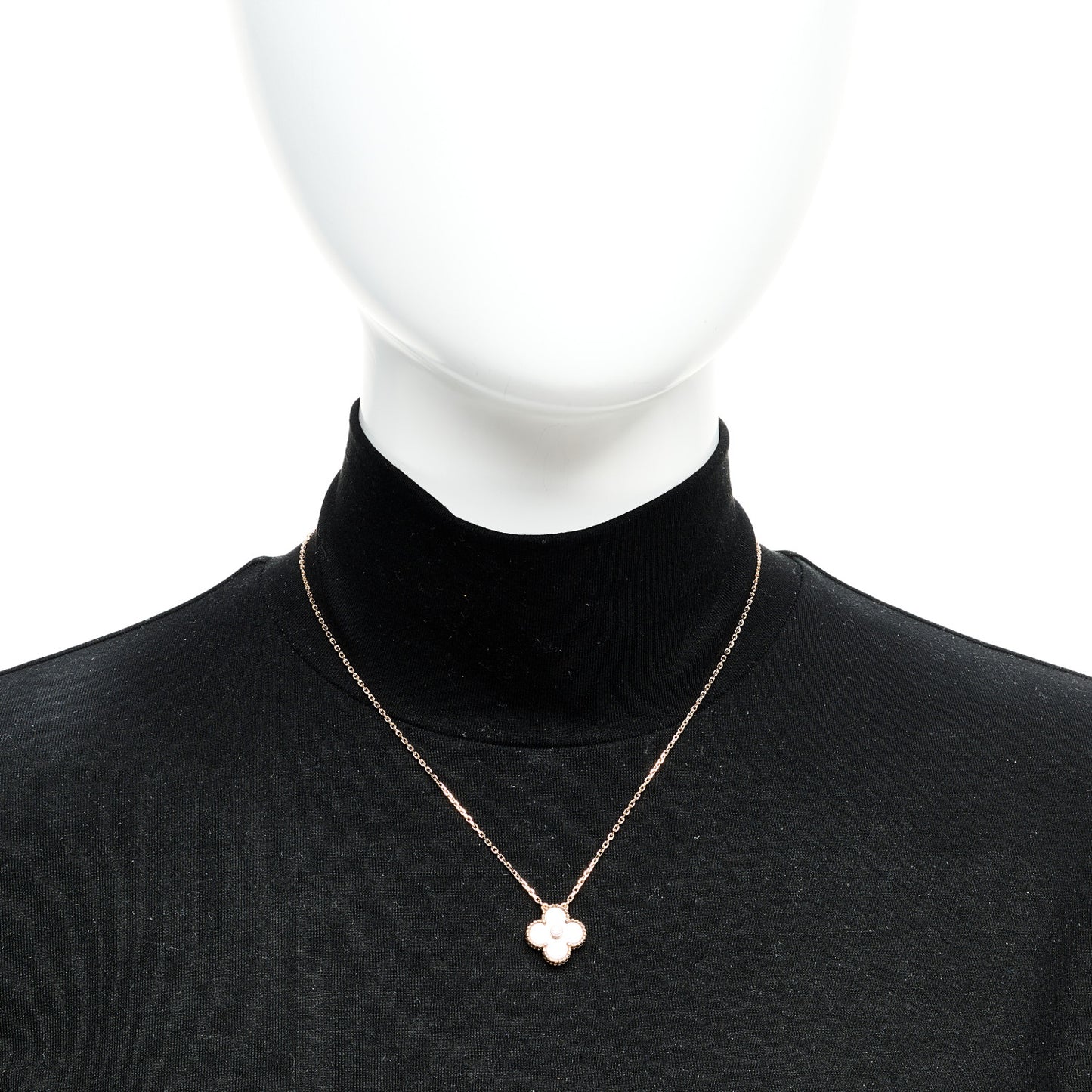 18K Rose Gold Diamond Silver Obsidian Vintage Alhambra Pendant Necklace