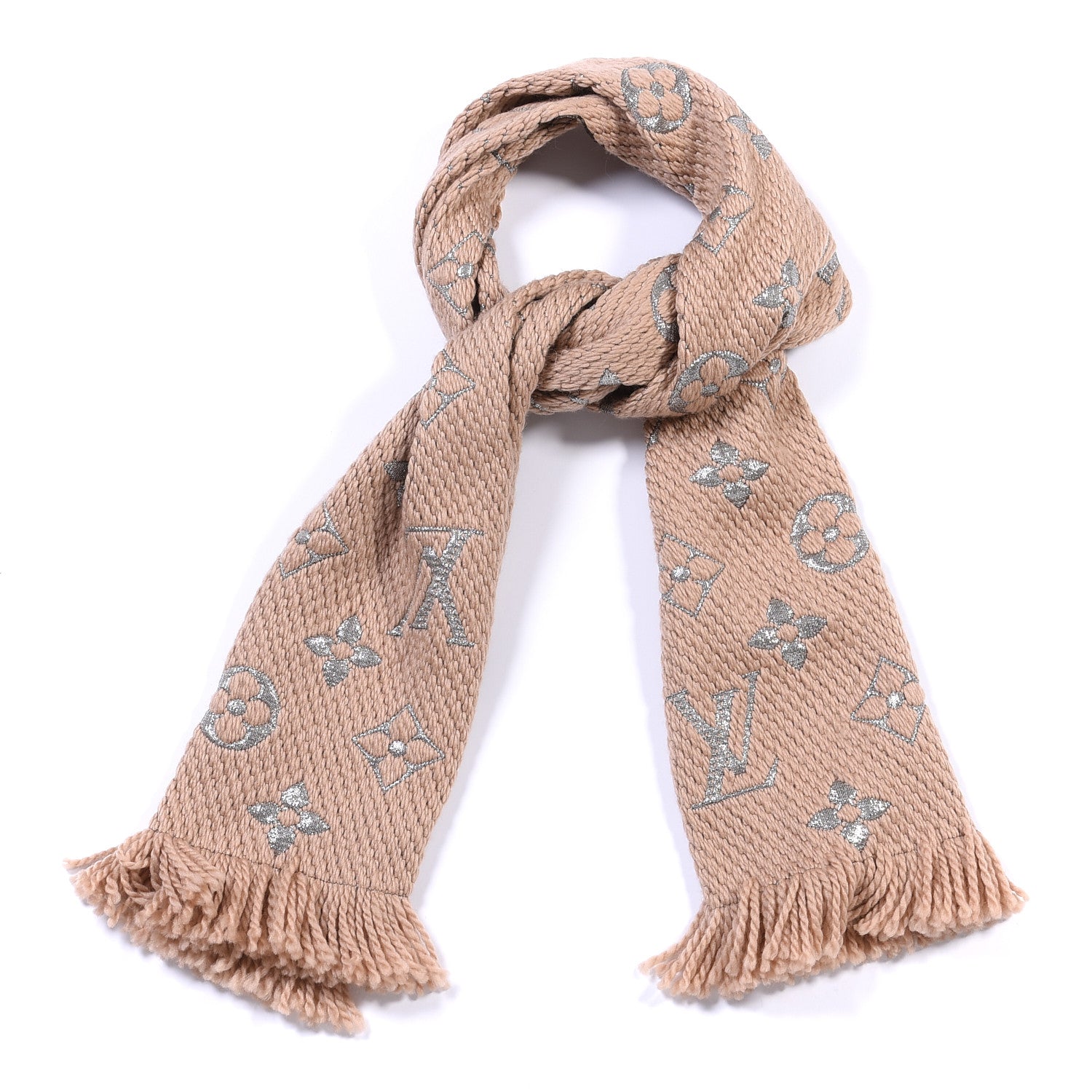Louis Vuitton Wool Silk Logomania Shine Scarf Beige 1 of 4