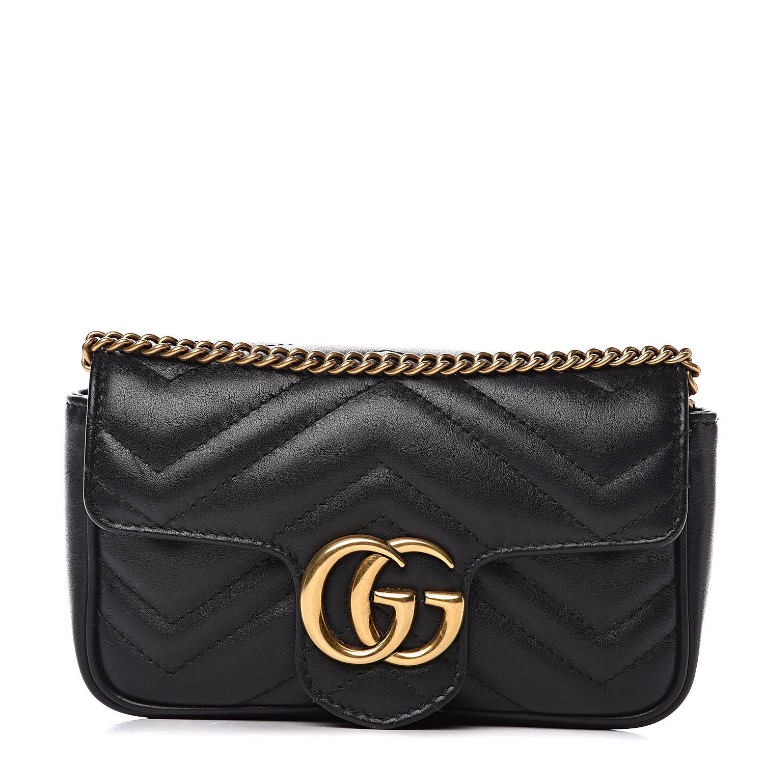 Gucci Calfskin Matelasse Super Mini GG Marmont Shoulder Bag Black 1 of 13