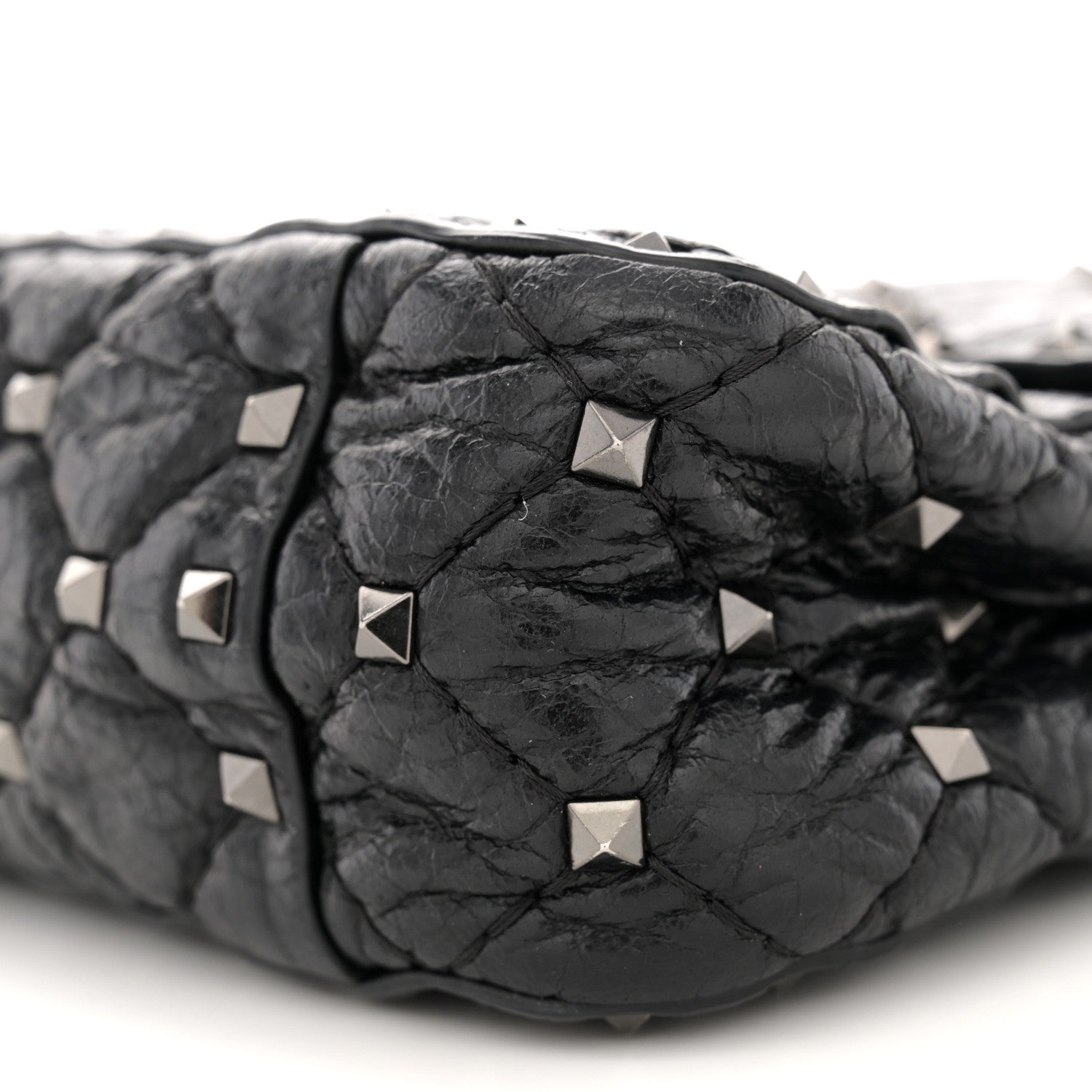 Valentino Garavani Craquele Nappa Medium Rockstud Spike Shoulder Bag Black 9 of 11