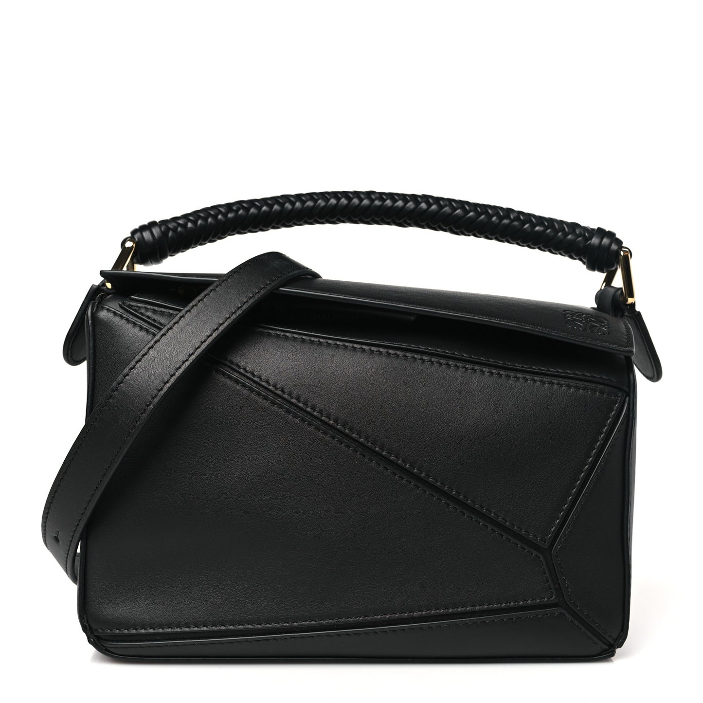 Calfskin Small Woven Puzzle Bag Black