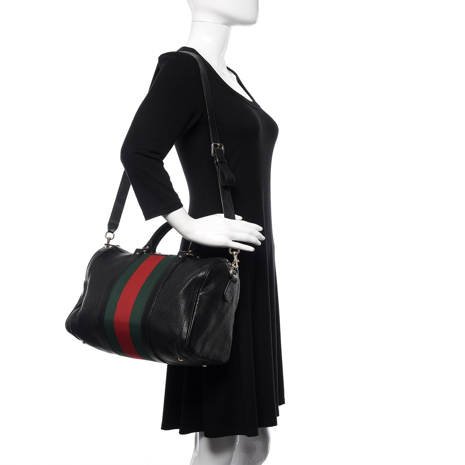 Gucci Calfskin Vintage Web Medium Boston Black 2 of 19