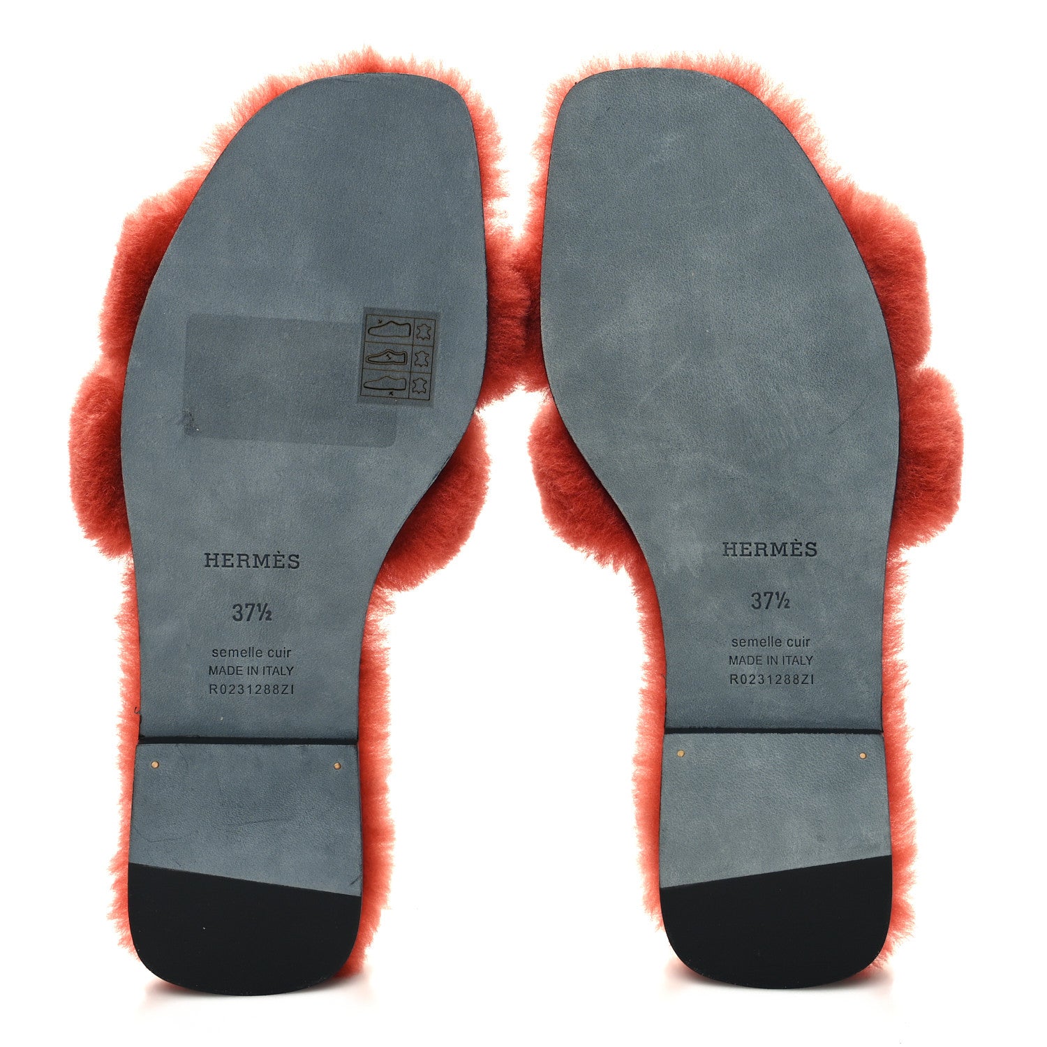 Hermes Woolskin Oran Sandals 37.5 Rouge De Turin 5 of 8