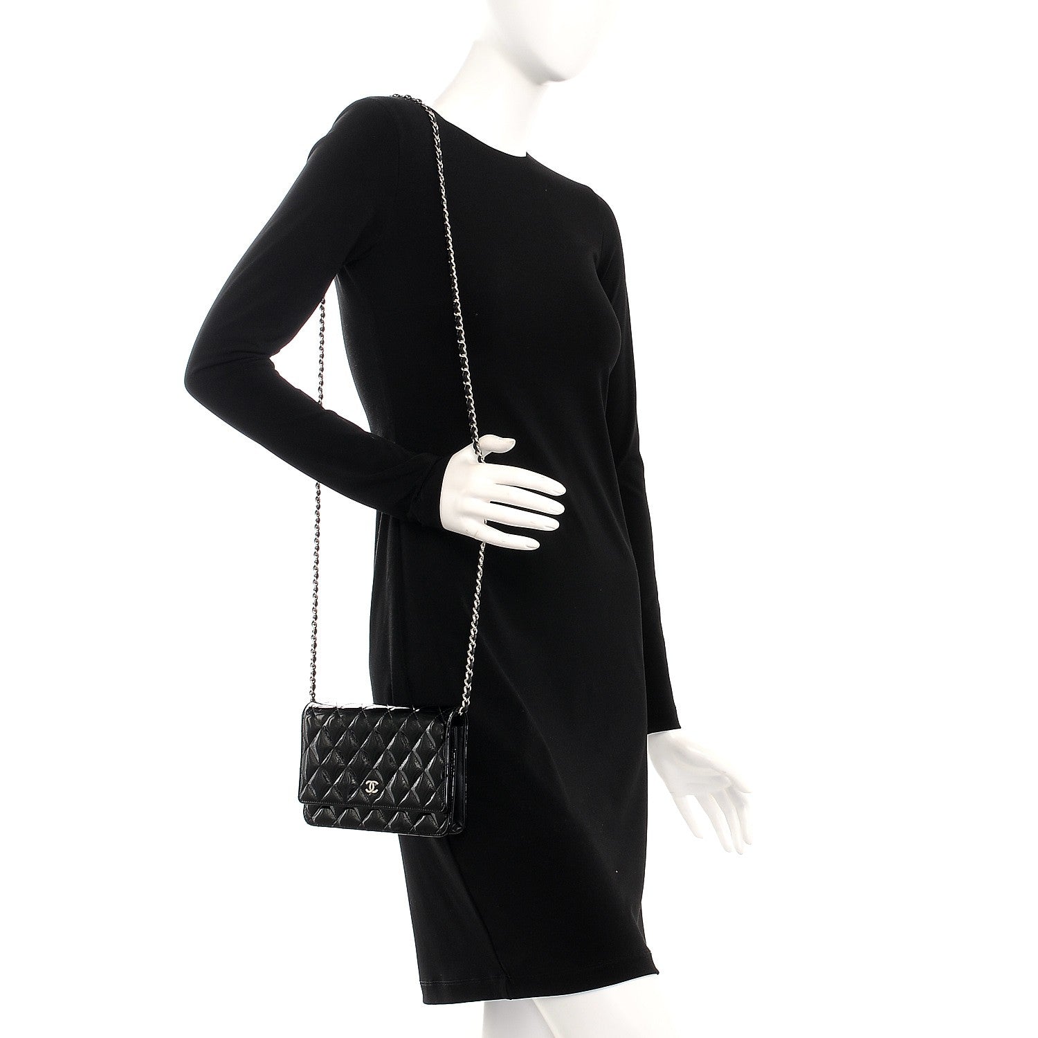Chanel Patent Quilted Wallet On Chain WOC Black 2 of 9