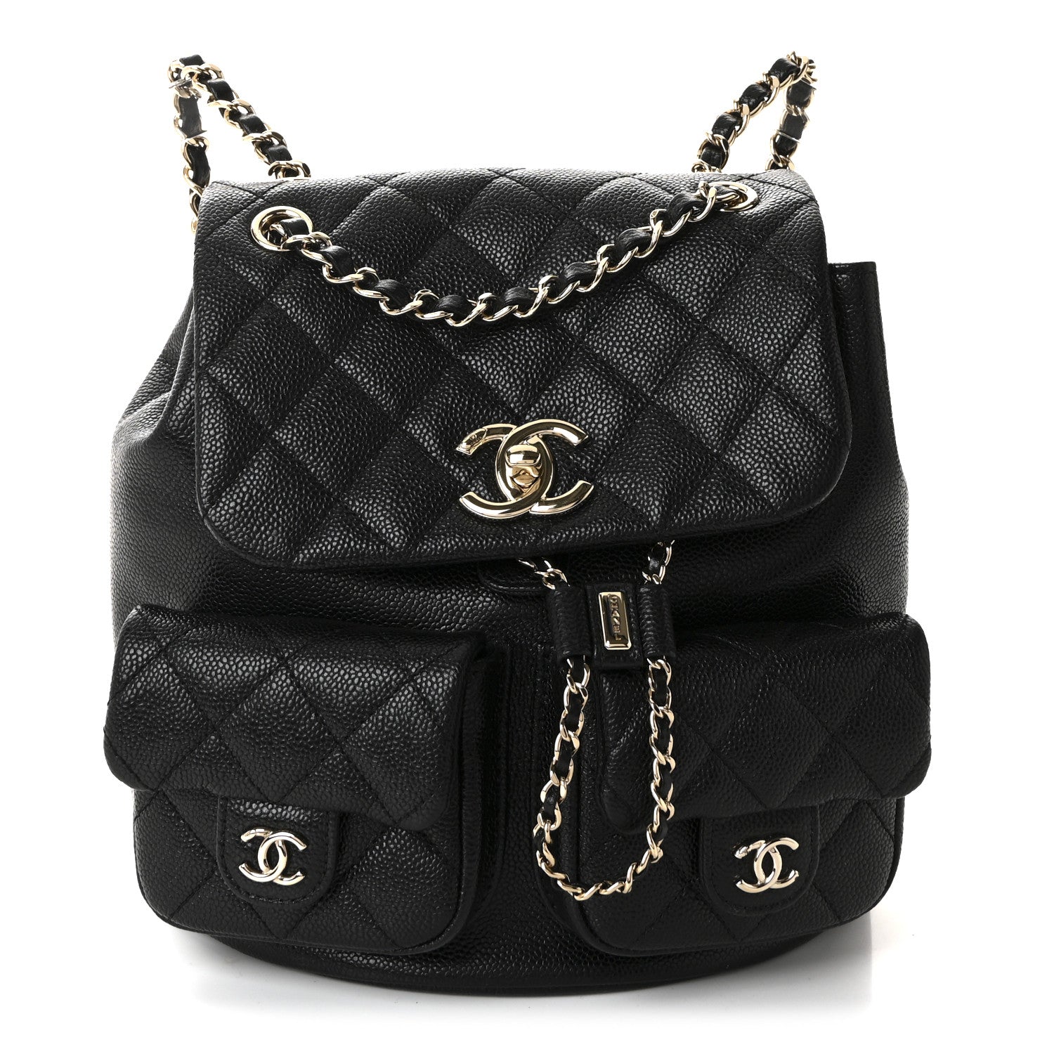Chanel Shiny Caviar Quilted Medium Duma Pockets Drawstring Backpack Black 1 of 10