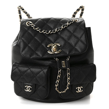 Chanel Shiny Caviar Quilted Medium Duma Pockets Drawstring Backpack Black 1 of 10