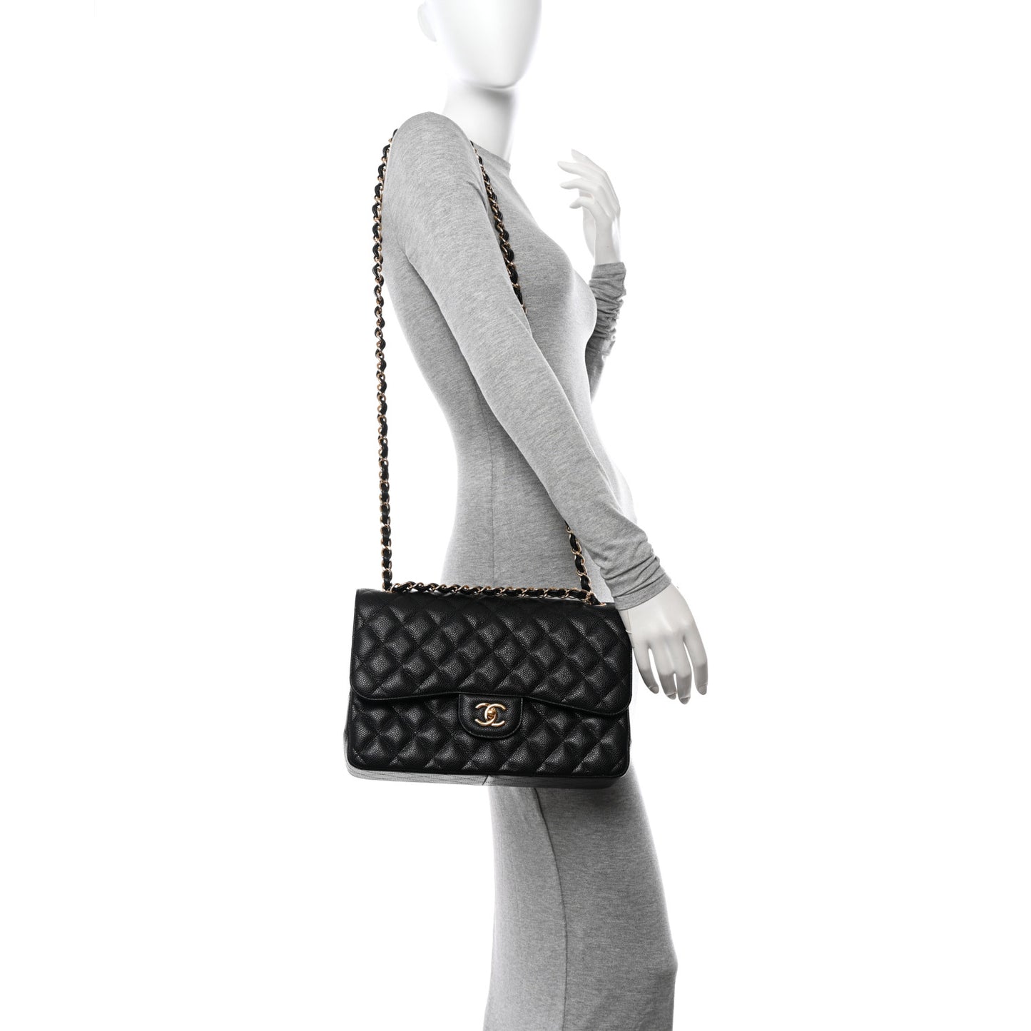 Caviar Quilted Jumbo Double Flap Black