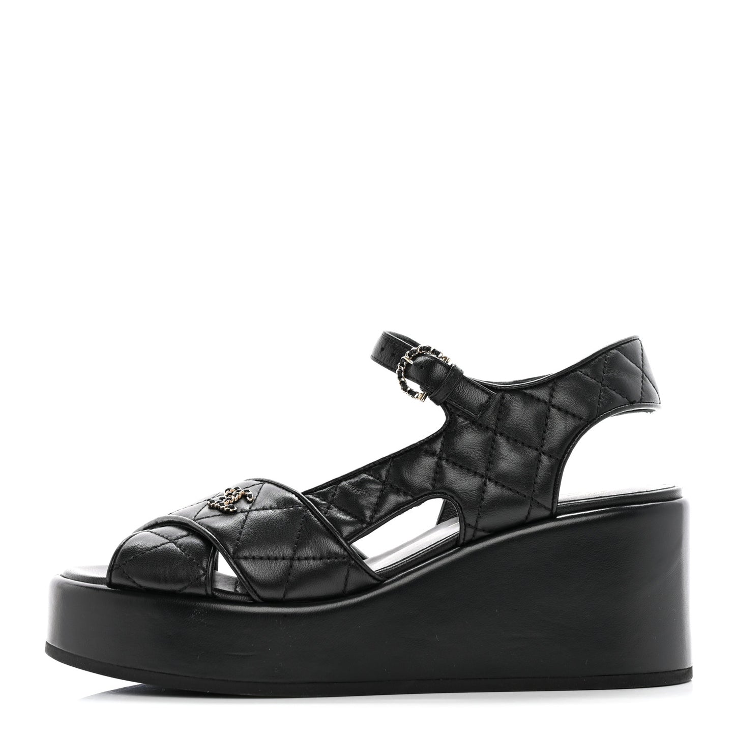 Lambskin Quilted CC Platform Sandals 39 Black