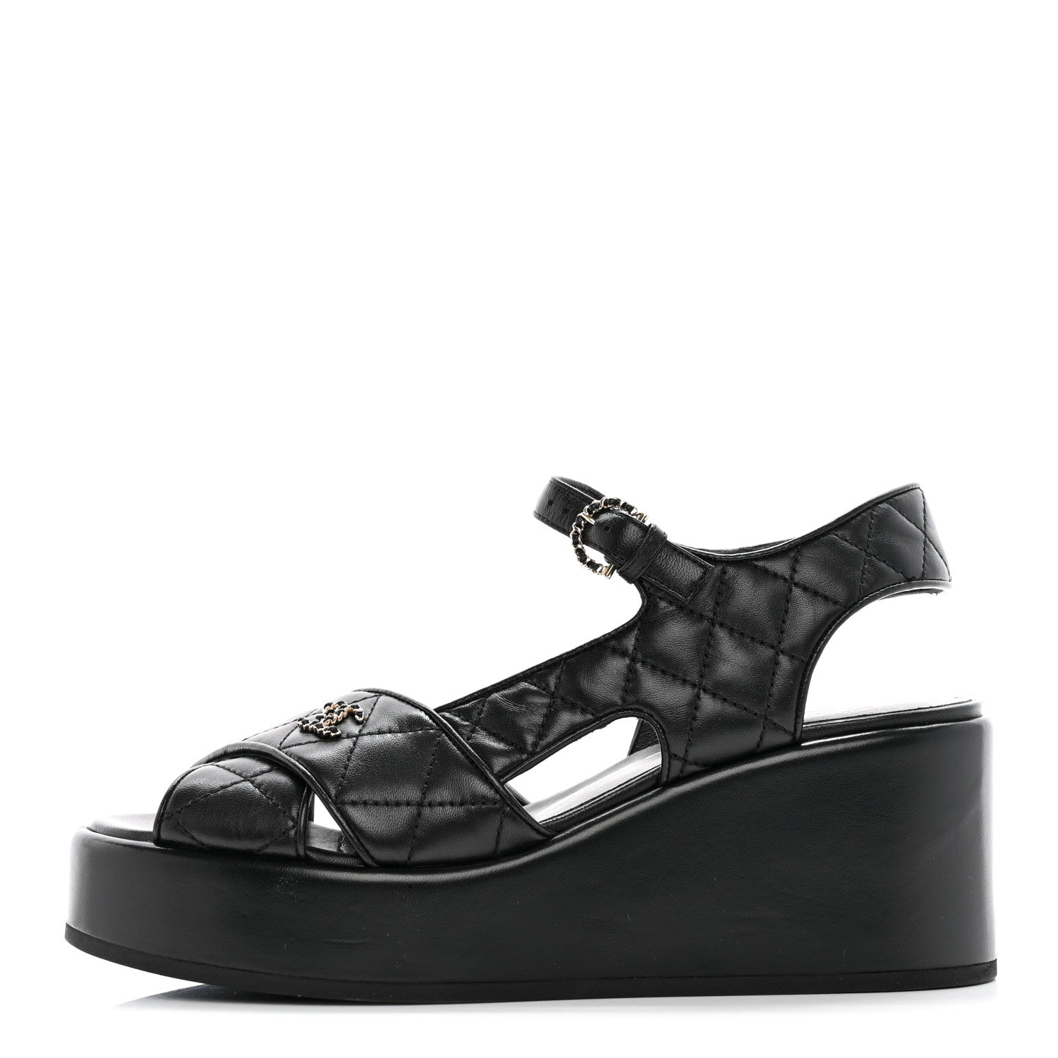 Chanel Lambskin Quilted CC Platform Sandals 39 Black 1 of 12