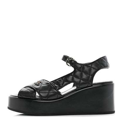 Chanel Lambskin Quilted CC Platform Sandals 39 Black 1 of 12