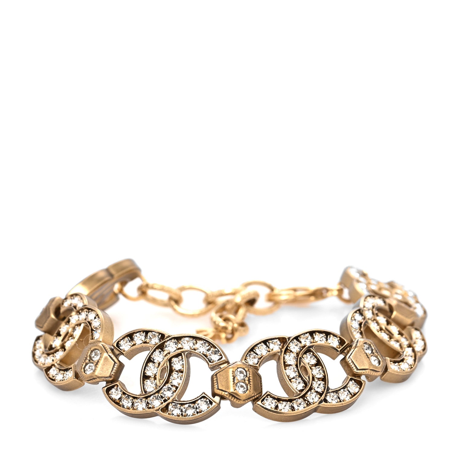 Chanel Crystal CC Link Chain Bracelet Gold 1 of 5