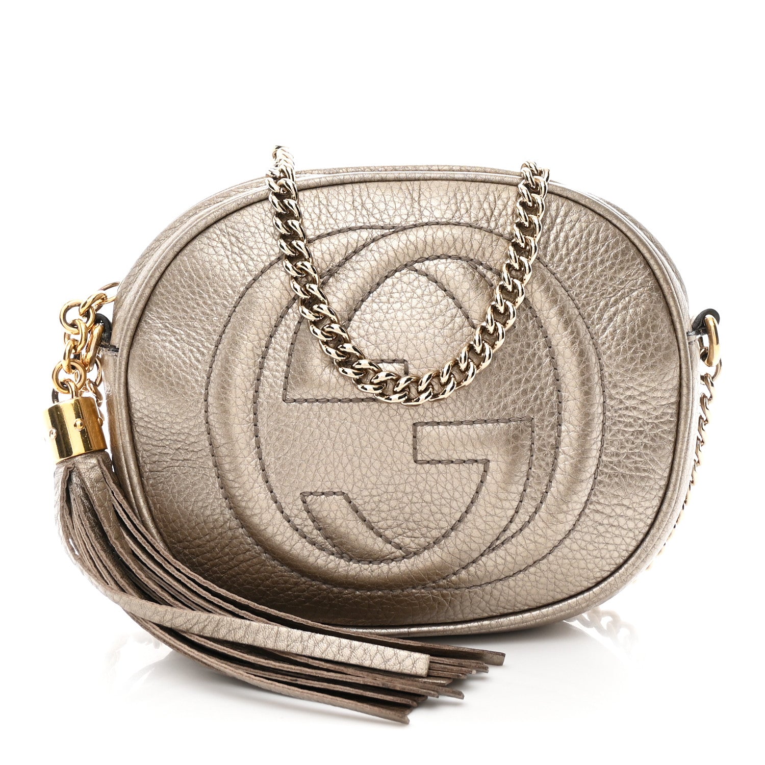 Gucci Metallic Pebbled Calfskin Mini Soho Chain Bag Golden Beige 1 of 10