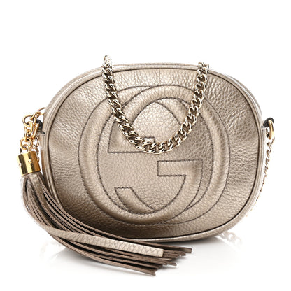 Gucci Metallic Pebbled Calfskin Mini Soho Chain Bag Golden Beige 1 of 10