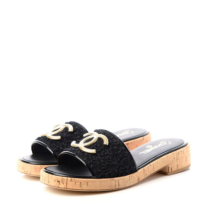 Chanel Tweed Cork CC Mule Sandal 40 Black 3 of 11