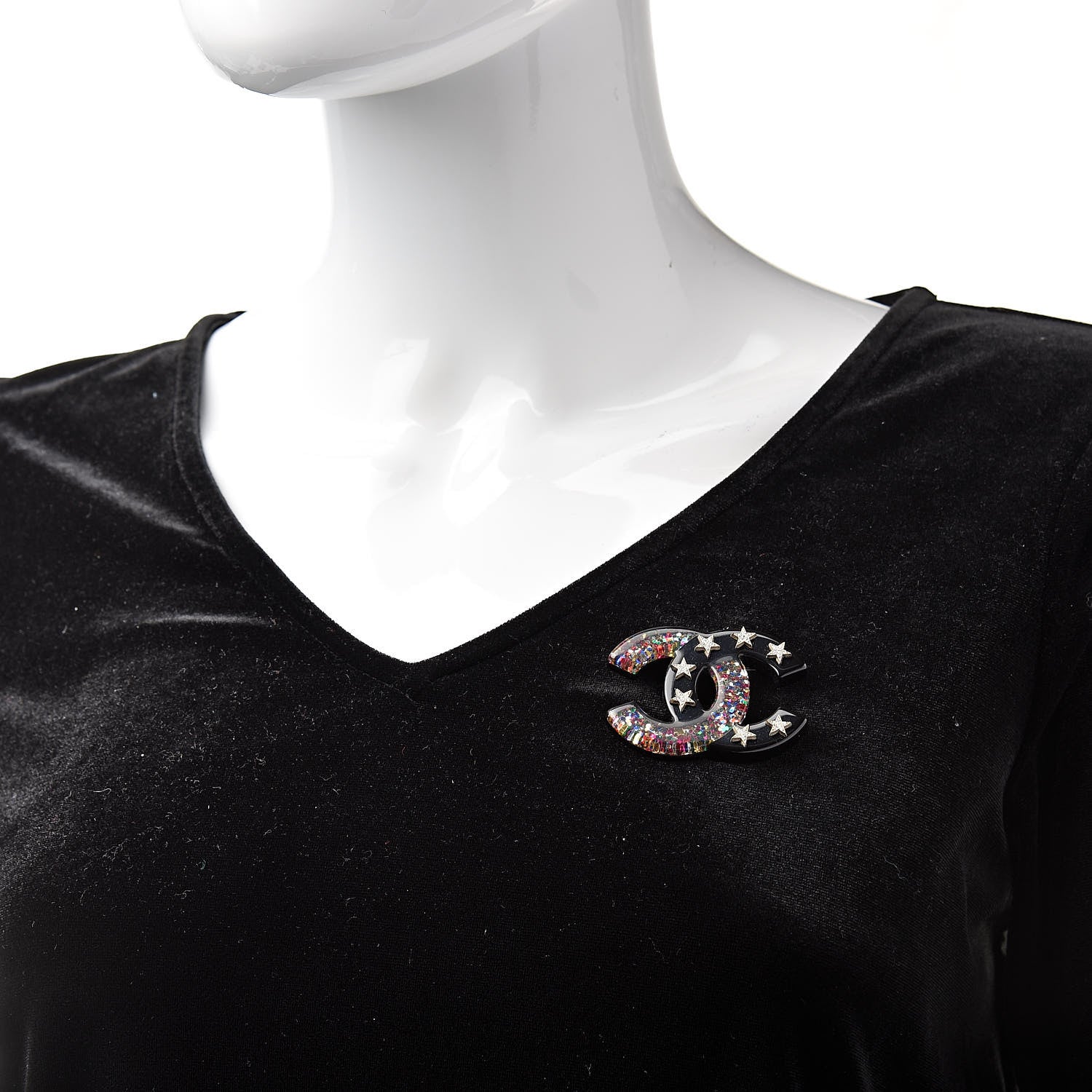 Chanel Resin Glitter Crystal CC Star Brooch Multicolor 2 of 6
