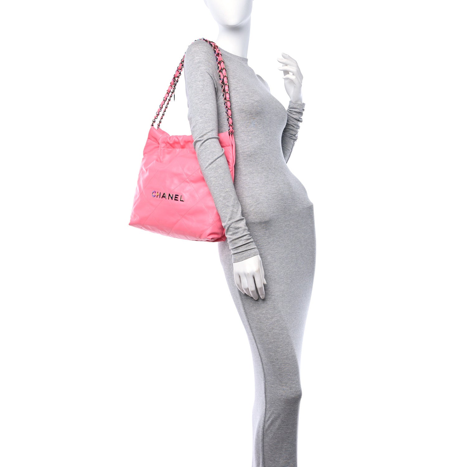 Chanel Shiny Calfskin Quilted Small Rainbow Metal Chanel 22 Coral Pink 3 of 12