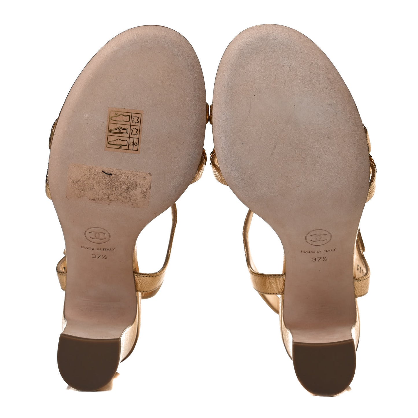 Aged Metallic Calfskin Pearl Crystal Sandals 37.5 Gold
