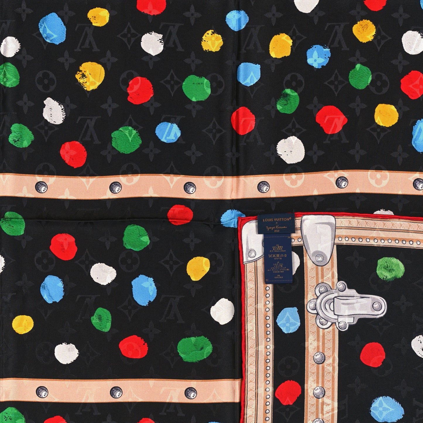 LV X YK Silk Monogram Dots Square Scarf 90 Black