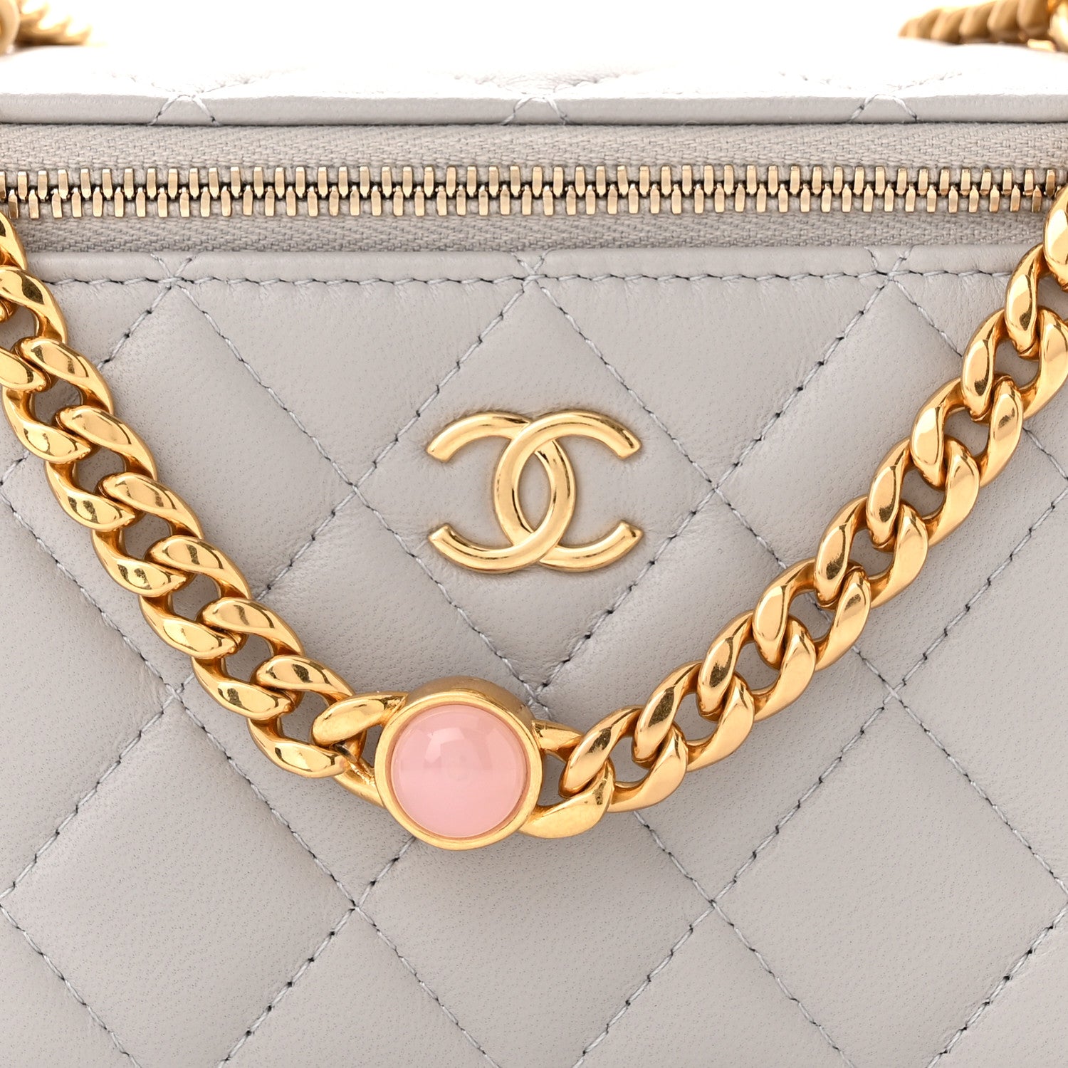 Chanel Lambskin Resin Quilted Vanity Case With Chain Grey 8 of 11