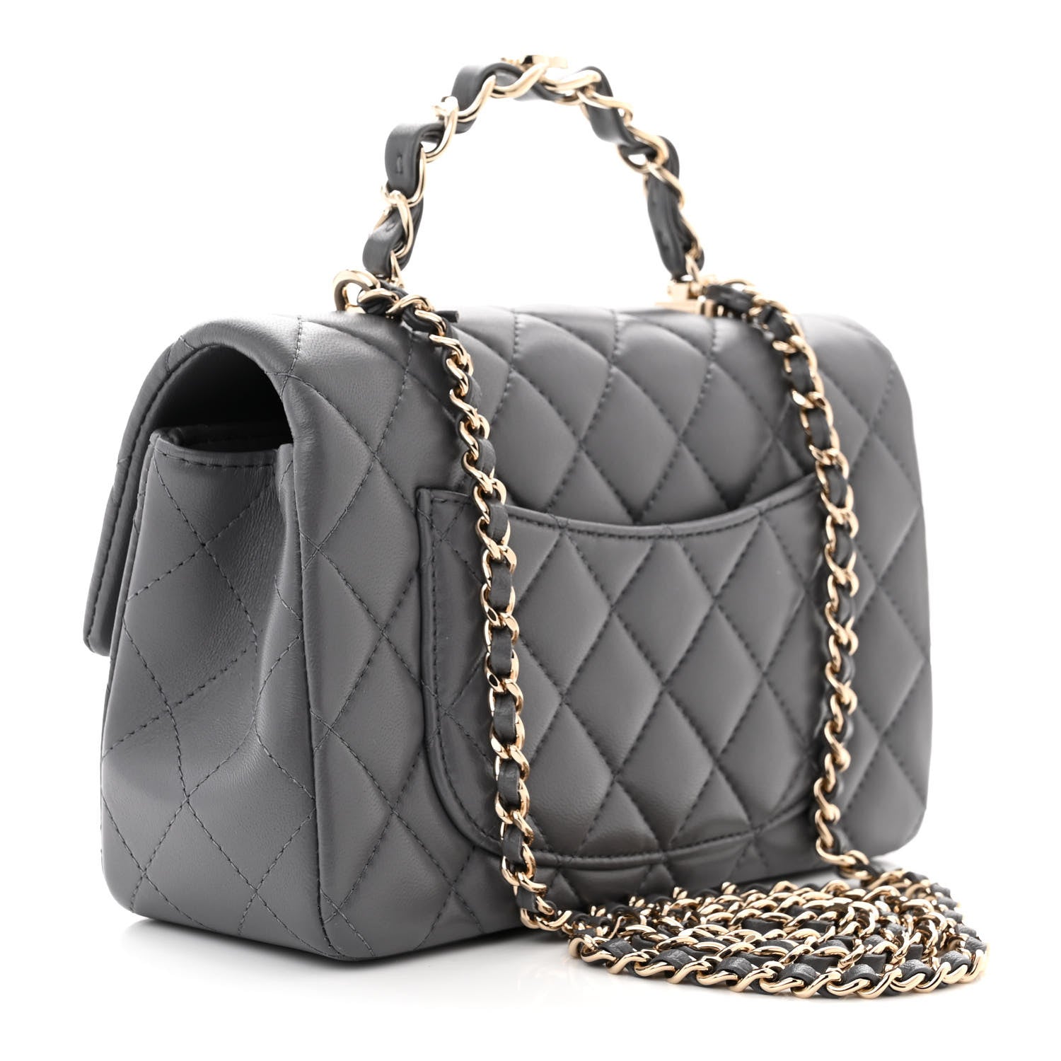 Chanel Lambskin Quilted Mini Chain Top Handle Rectangular Flap Grey 3 of 11
