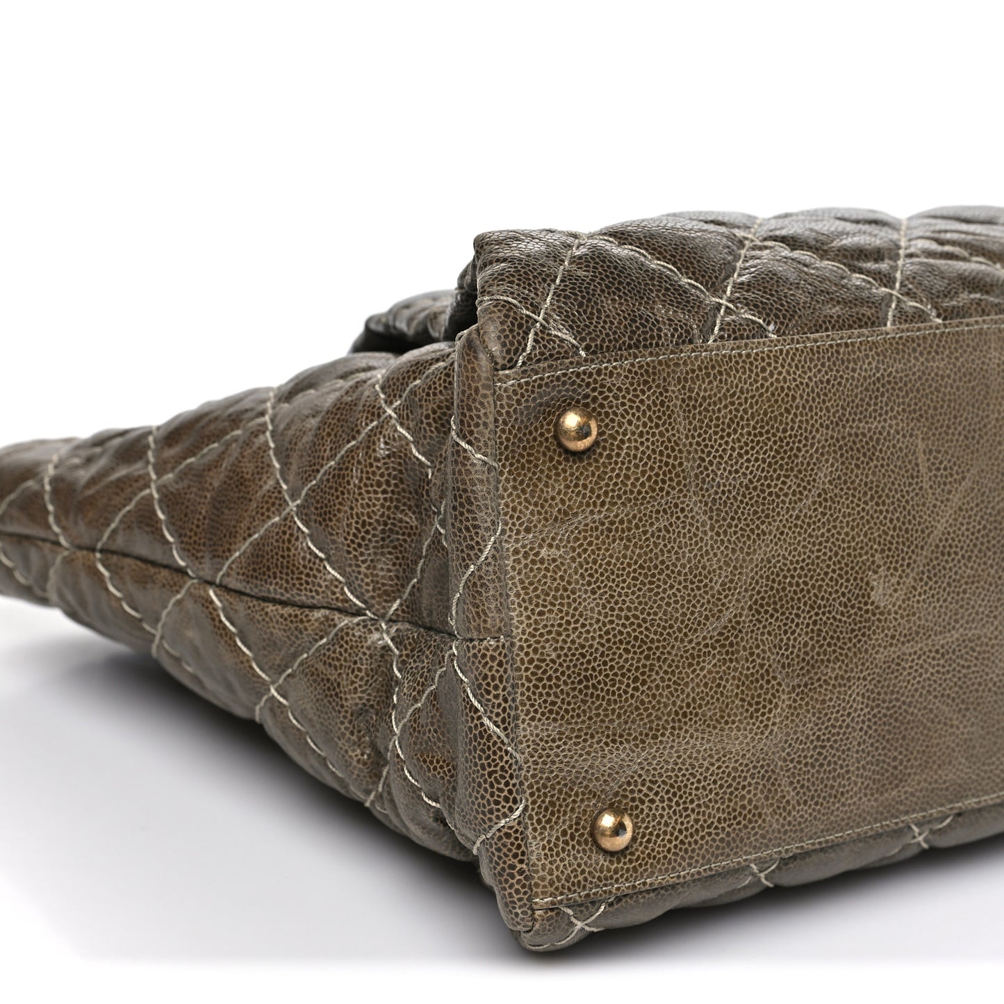 Crumpled Grained Calfskin Large Coco Pleats Tote Khaki