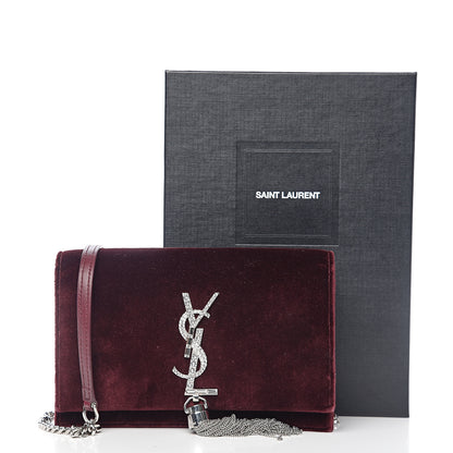 Saint Laurent Velvet Crystal Monogram Kate Tassel Shoulder Bag Burgundy 10 of 10