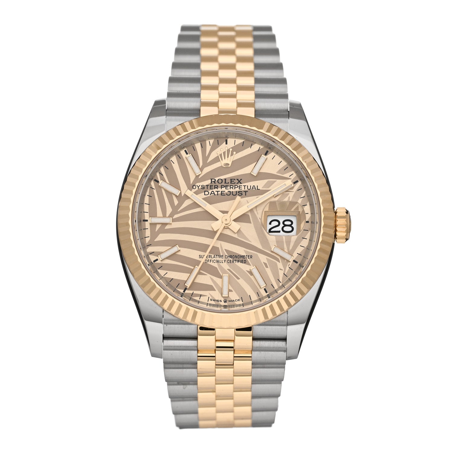 Rolex Stainless Steel 18K Yellow Gold 36mm Oyster Perpetual Datejust Watch Golden Palm 126233 1 of 5