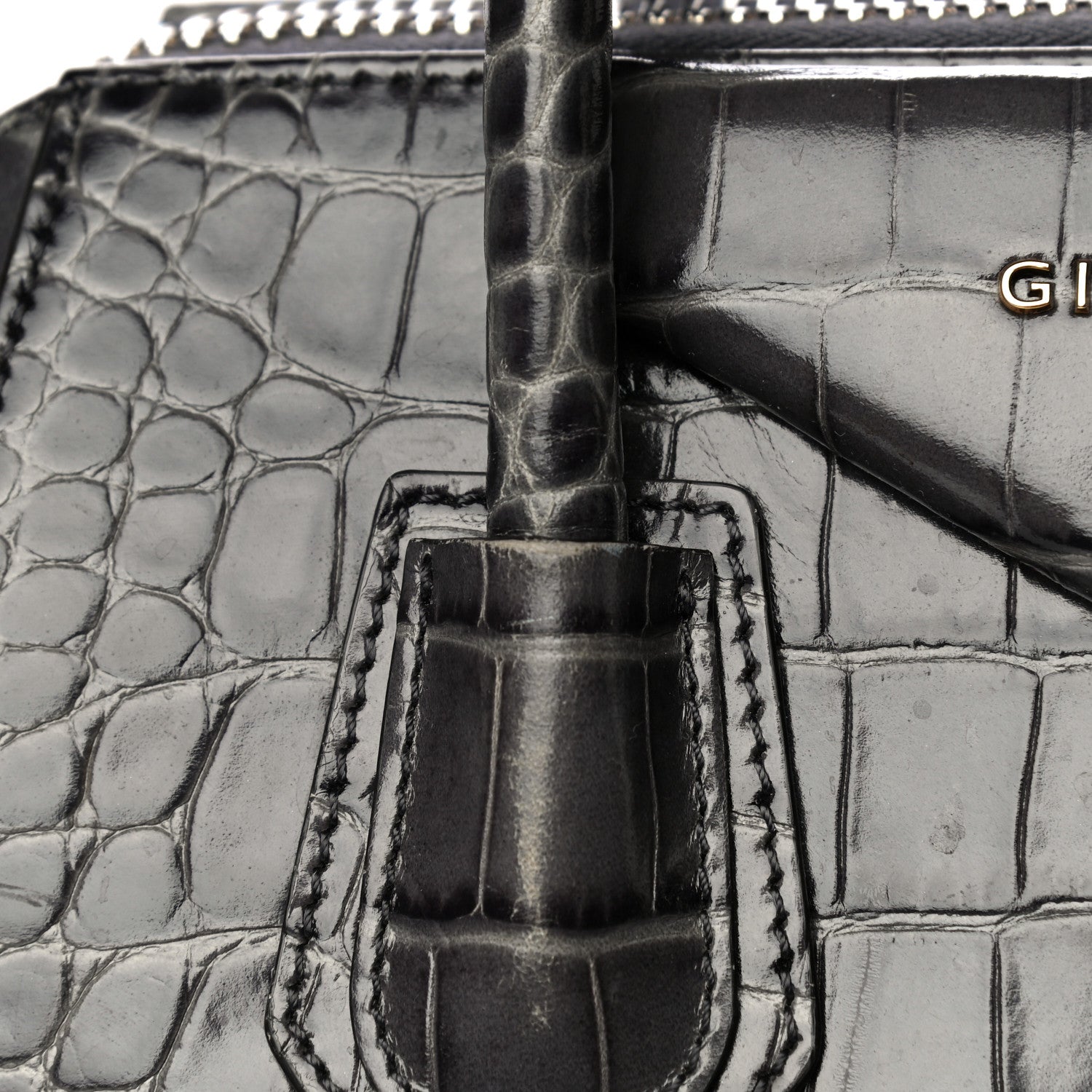 Givenchy Calfskin Crocodile Embossed Small Antigona Storm Grey 19 of 20