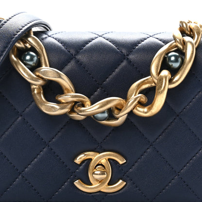 Chanel Calfskin Quilted Pearl Jewel Chain Flap Navy 9 of 11