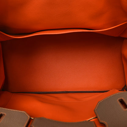 Hermes Togo Bi Color Horseshoe Birkin 40 Etoupe Orange 4 of 11
