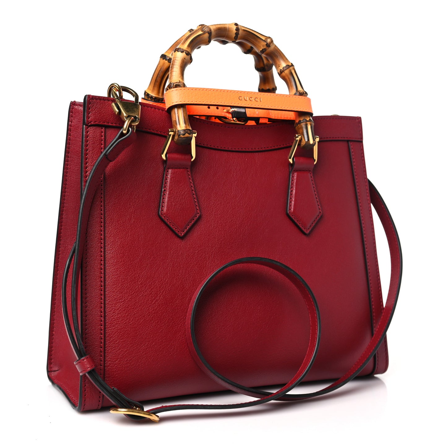 Wonka Grain Calfskin Small Diana Tote Bag Dark Red Orange Fluo