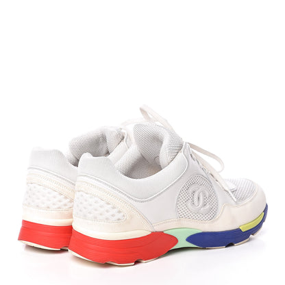 Chanel Calfskin Suede Fabric Mens Sneakers 44 White Blue Red 4 of 15