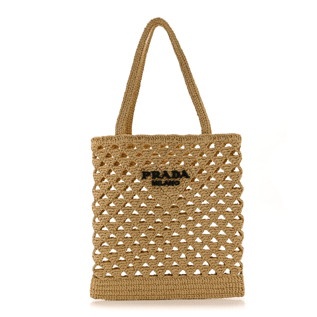 Yarn Raffia Effect Embroidered Logo Tote Naturale