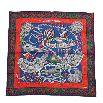 Hermes Silk Zenobie Reine De Palmyre Scarf 90 Marine Rouge Gris 1 of 5