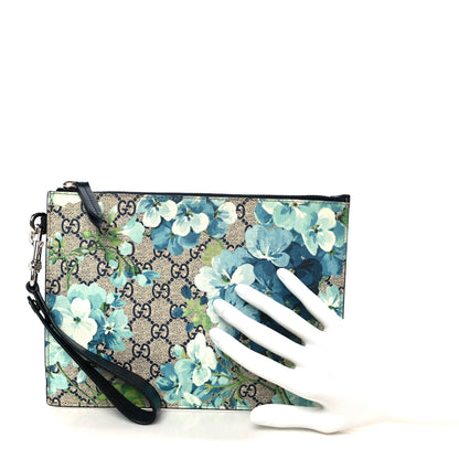 Gucci GG Supreme Monogram Blooms Small Zip Wristlet Pouch Beige Blue Black 2 of 8